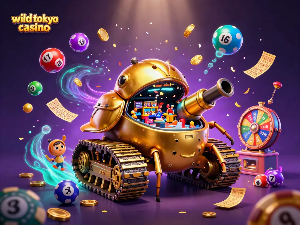 Engage exciting games at wild tokyo casino featuring a dynamic miniature casino tank illustration.